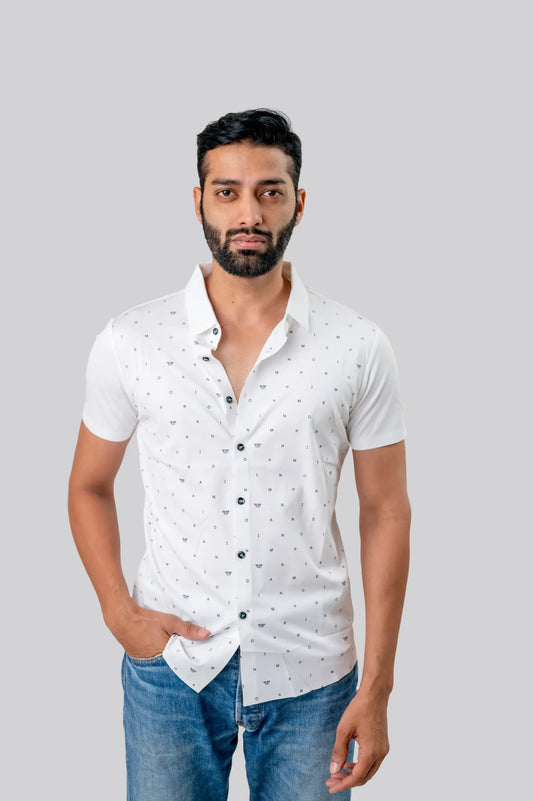 Seamless White Printed Half Sleeve Shirt For Men