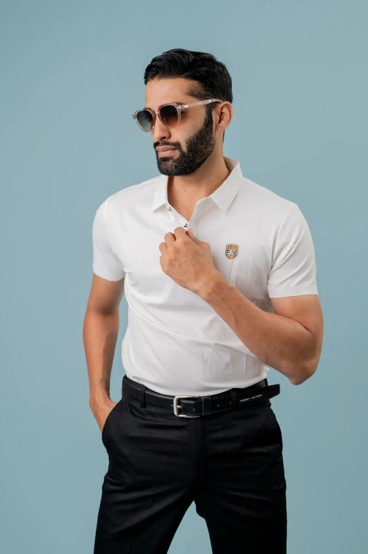 Seamless White Polo T-shirt For Men